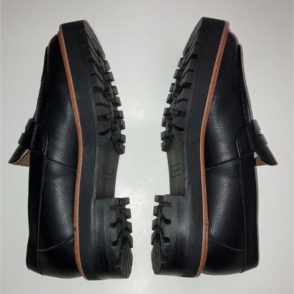 Black Loafer Yellow Box Sherry Women's Slip On sz9 chunky education preppy New - Picture 3 of 6